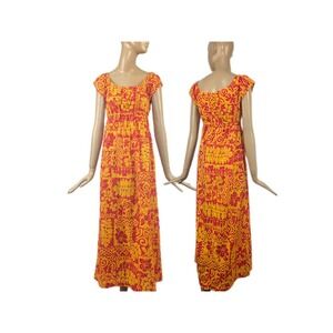 Kuma Hawaii Vintage 1970s tiki Summer dress | vintage Neon‎ day-glow maxi dress